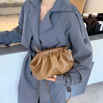 

Woven Pattern Clouds Clip Bag Women Shoulder Bag Designer Leather Bag Korean Fashion Casual All-match Lady Crossbody Bag Brown