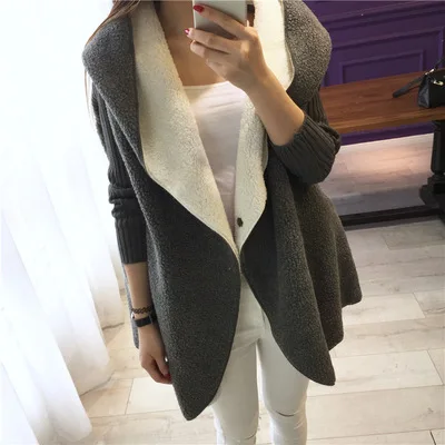 and winter women's lambs wool large code loose sweater cardigan long paragraph with a hat jacket female velvet thickenin |