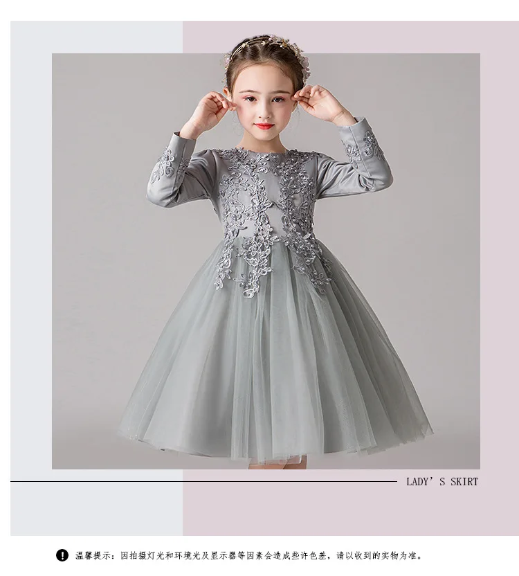 Платье принцессы для девочек торжественное платье Коллекция года, осенне-зимний стиль, корейский стиль, пышный трикотажный лыжный костюм с длинными рукавами