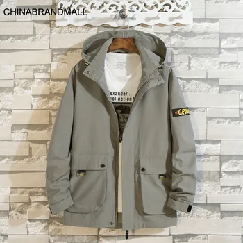

Season Men Plus Fat Plus Size Leisure With Cap Jacket Male Fat Man Medium Length Money Windbreaker Male Coat
