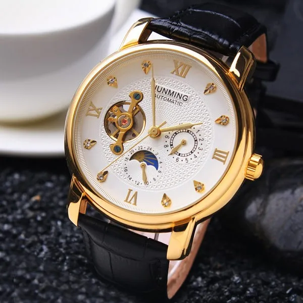 Mechanical watch man hollowed-out automatic mechanical leather watch waterproof business casual watch