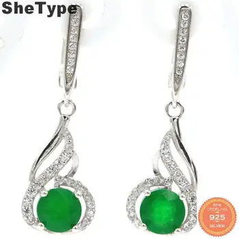 

36x11mm Pretty 5.71g Created Real Green Emerald CZ Gift Jewelry Making 925 Solid Sterling Silver Stud Earrings