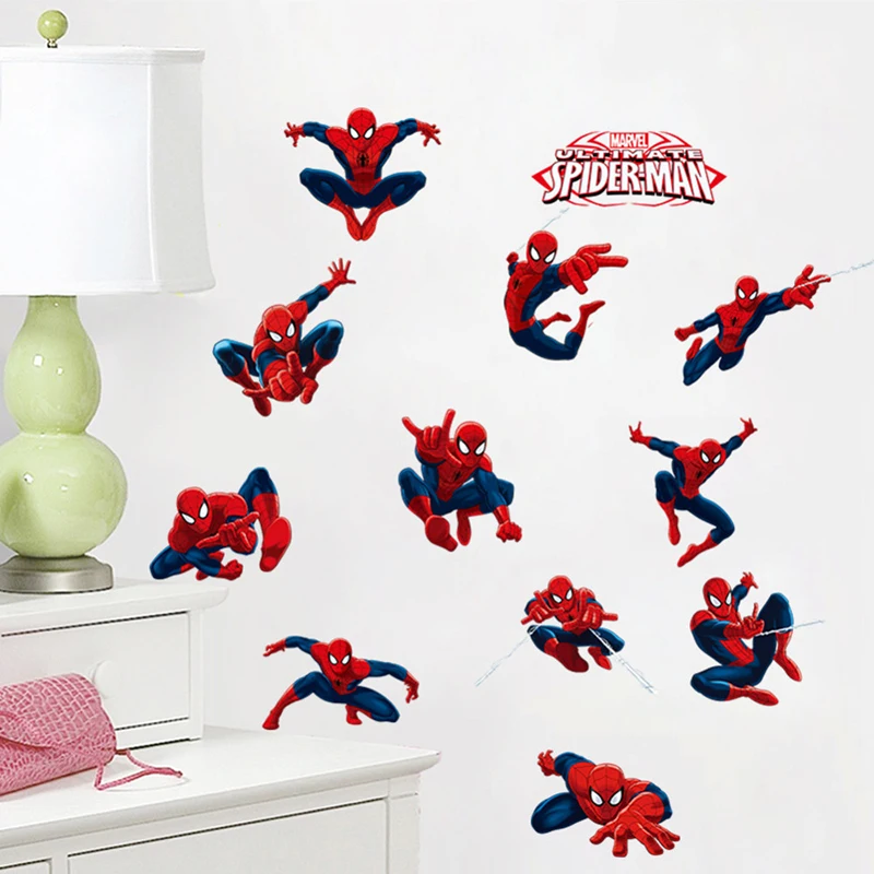 Spiderman Super Heroes Wall Stickers For Kids Room Decoration Home Bedroom PVC Decor Cartoon Movie Mural Wall Art Decals