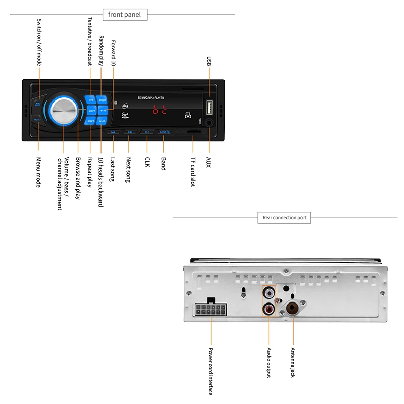 Автомагнитола 1 din автомобильный стерео MP3-плеер в тире головное устройство Bluetooth USB AUX FM радио
