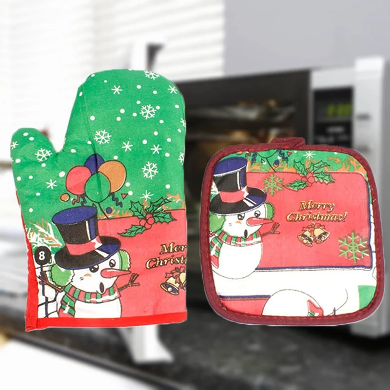 Christmas Decoration Microwave Oven Mitt Insulation Gloves Thicken Non-slip Kitchen Cooking Baking High Temperature Oven Gloves