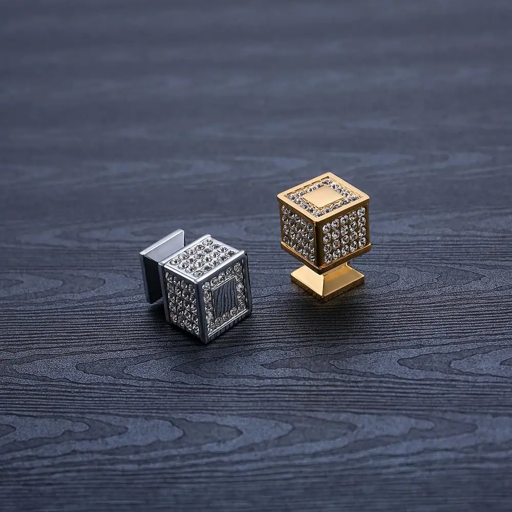 Cabinet Knobs 24K Real Gold Czech Crystal Drawer Door Handle Furniture Knobs Pull Handles Never Fade Gold & Chrome