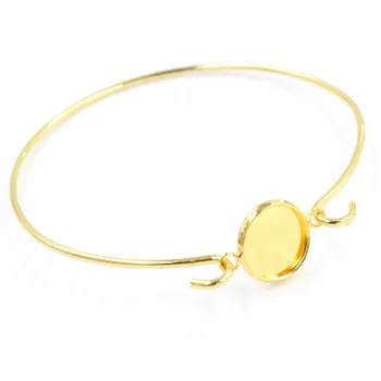 

High Quality 2pcs 12mm Gold Color Plated Handmade Bangle Base Bracelet Blank Findings Setting Cabochon Cameo-Z6-03