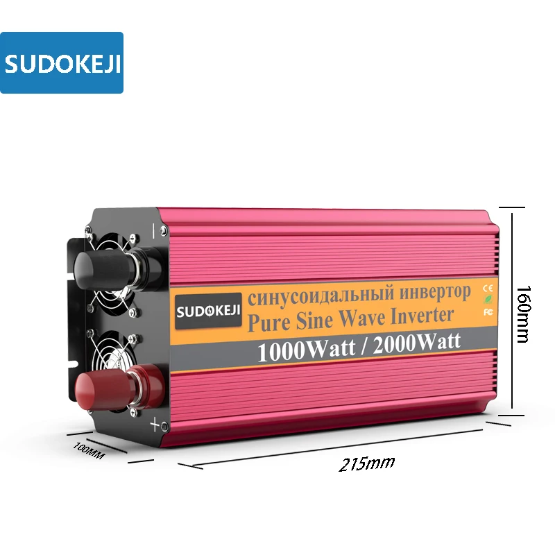 Автомобильный инвертор 12V 24V 1000W красный большой Модифицированная синусоида 2000 Вт пиковый Мощность Напряжение преобразователь 220V инвертор для домашнего пользования