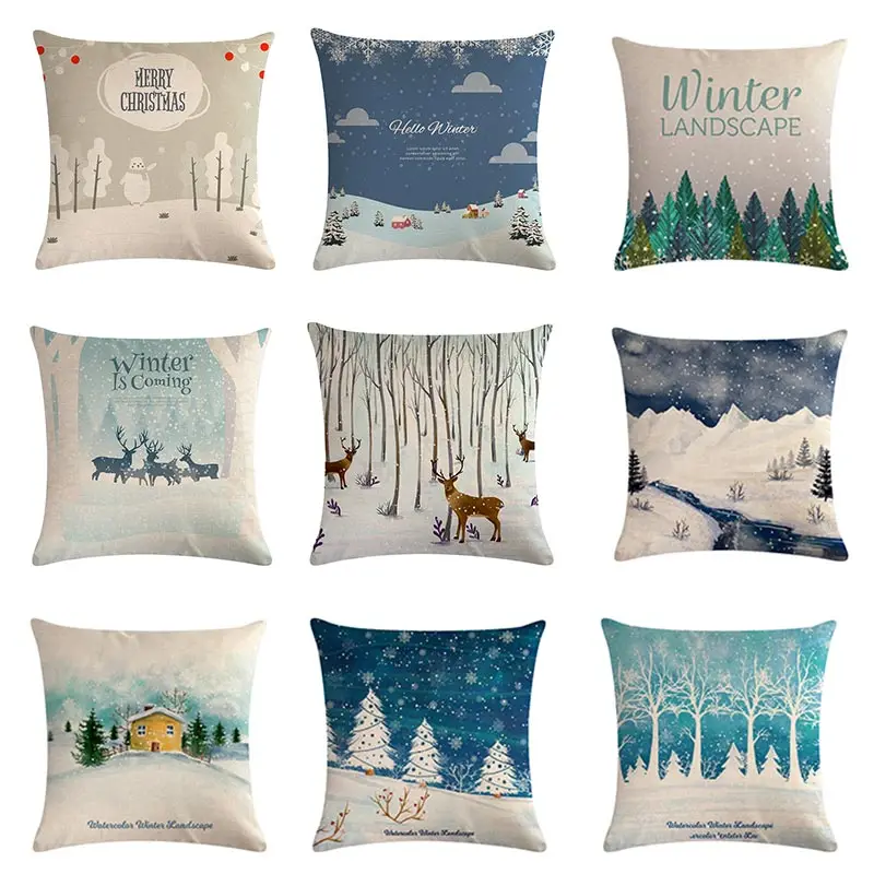 

45*45cm Winter Cushion Covers Snow Scene Throw Pillow Cover Living Room Home Decoration Pillow Case Sofa Square Pillowcase