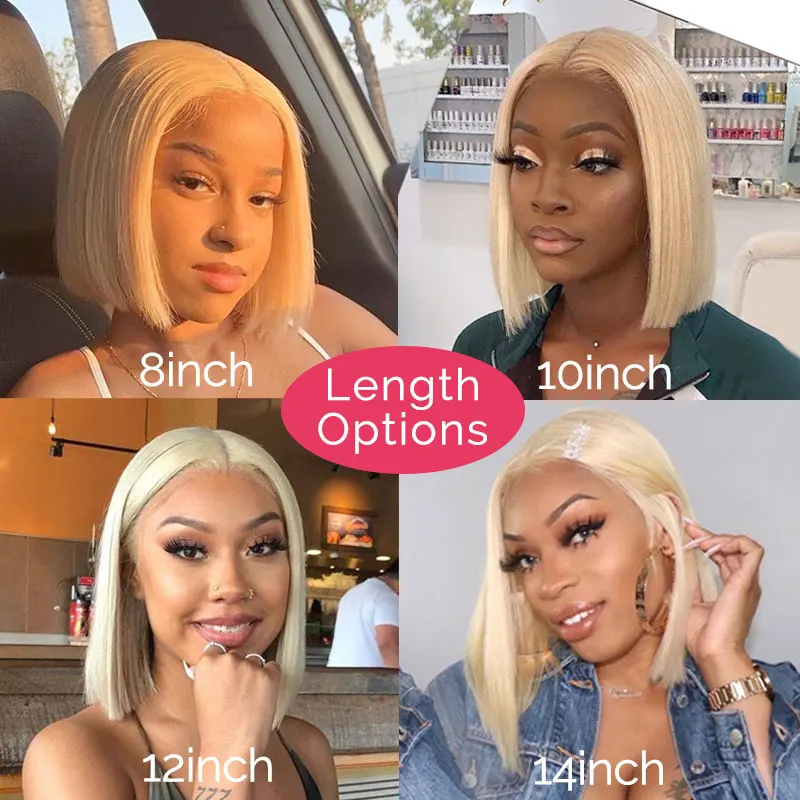 613 Blonde Bob Wig Lace Frontal 13x4 Closure human hair Wig for black Brazilian Straight human hair wig Transparent lace 150%