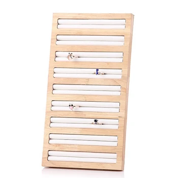 

Rectangle Ring Display Tray Bamboo PU Leather Jewelry Display Tray Ring Display Holder White