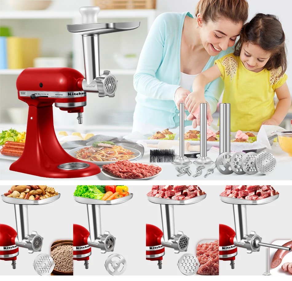 Stainless Steel Food Grinder Attachment for KitchenAid Stand MixerDurable Meat  Grinder, Including 3 Sausage Stuffer Dishwasher - AliExpress