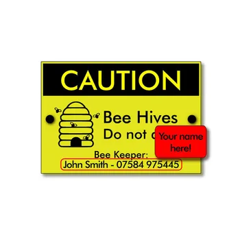 

Personalised BEE KEEPING Sign 'Caution Bee Hives ' - Your Name & Phone Number