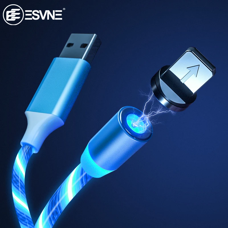 

ESVNE LED Glow Flowing Magnetic Cable For iphone Magnetic Usb Charging Cable For Type C Micro Fast Charging Micro Usb Cable