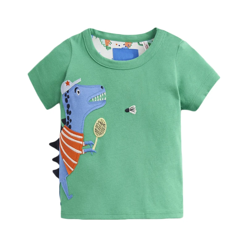 Little maven/Новинка г.; летняя одежда для маленьких мальчиков с аппликацией в виде животных; брендовая футболка с короткими рукавами; футболки для мальчиков - Цвет: Зеленый
