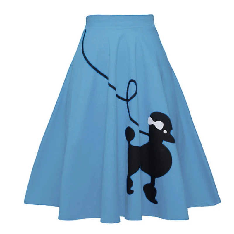 Light Blue Tonval Стиль Pin Up с милым принтом-собачками винтажные желтые юбки с высокой талией Женская хлопковая трапециевидная Юбка До Колена в стиле ретро Пышная юбка - Цвет: Light Blue