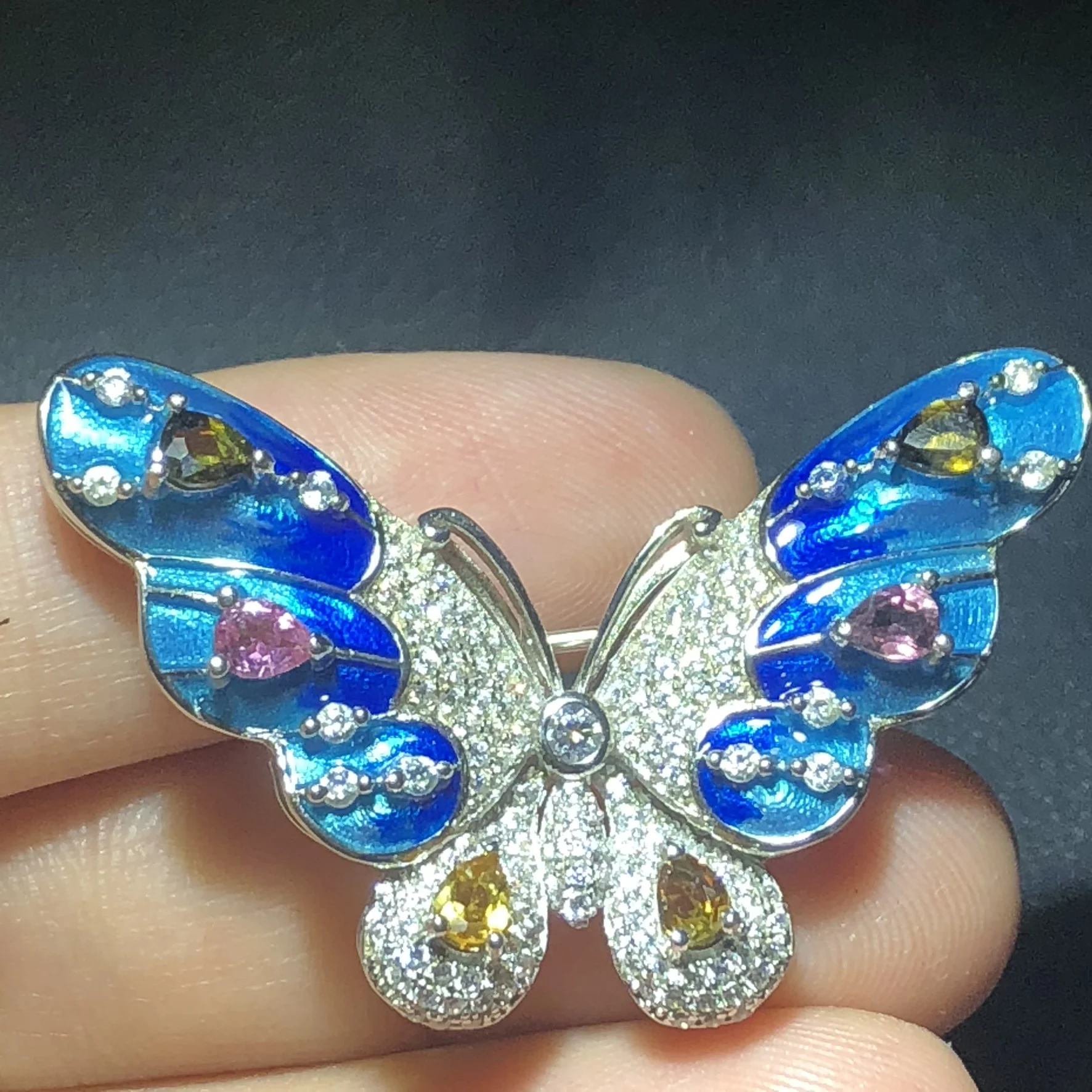 

Fine Jewelry Real 925 Steling Silver s925 100% Natural Tourmaline Gemstone Butterfly Female Pendant Necklaces Christmas Gift