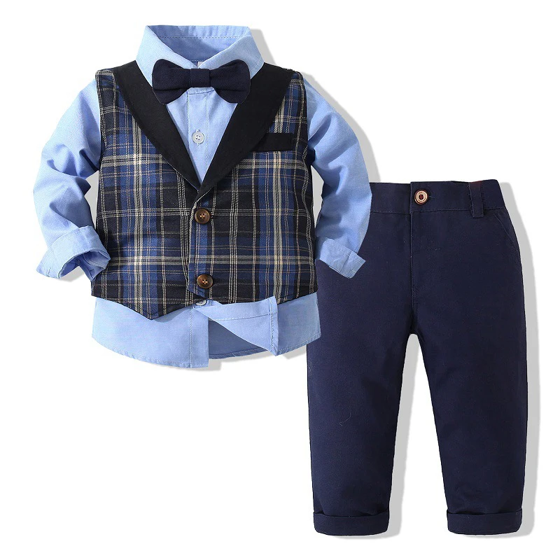 MetCuento Baby Boy Clothes Long Sleeve Gentleman Outfit Bowtie Tuxedo Vest Wedding Birthday Party Formal Suit 