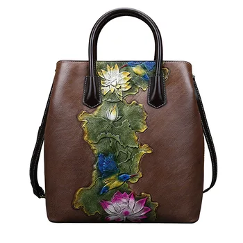 

2020 New Designer Elegant Lady Retro Flower Press Grain Handbags Casual Totes Women Luxury Top Handle Buckets Shoulder Bags
