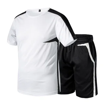 

Spring and Summer New Feature Stitching Irregular Printing Running Mountaineering Sports Casual Short Sleeved Shorts Suit