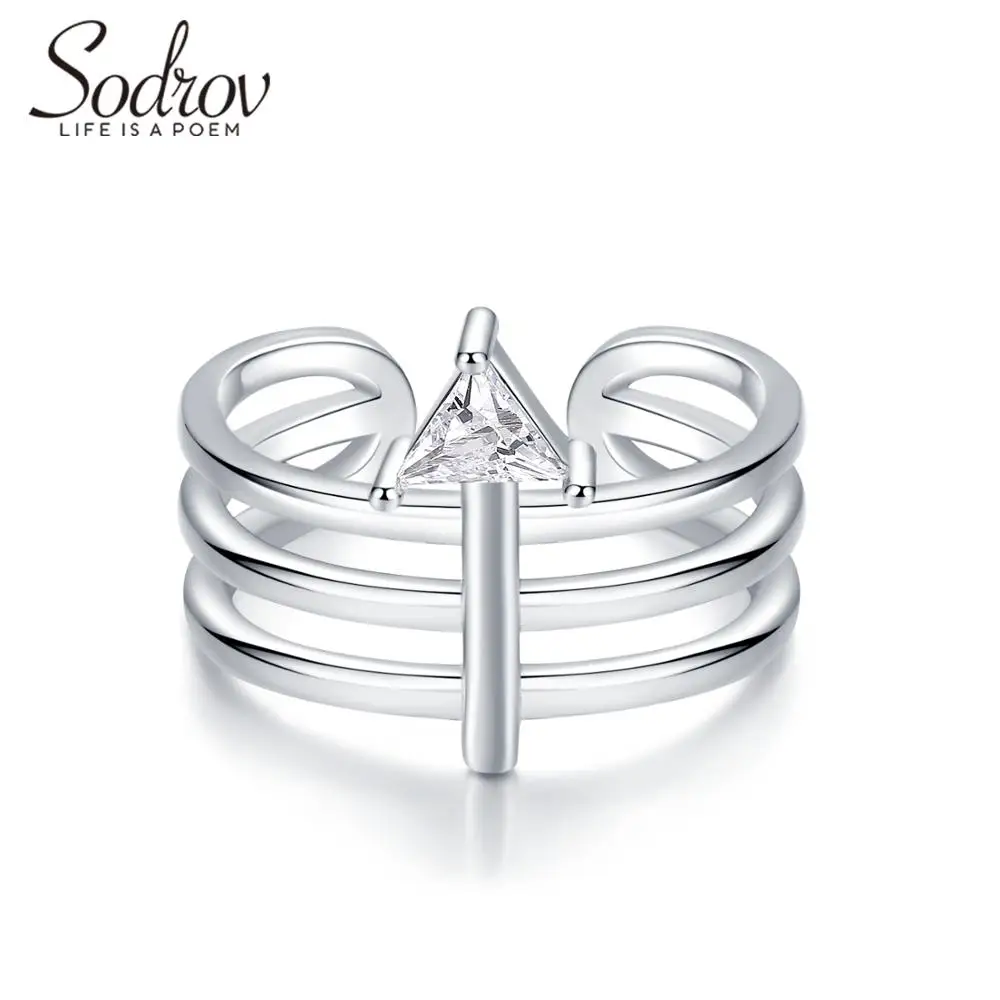 

Sodrov 925 Sterling Silver Triangle Zircon Stone Engagement Ring For Women Fashion Wedding Jewelry HR020