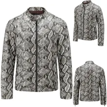 Осенне-зимнее Новое Стильное мужское кожаное пальто для отдыха с эффектом потертости и змеиной кожи с воротником-стойкой, с принтом в стиле ретро, качественные пальто, куртка