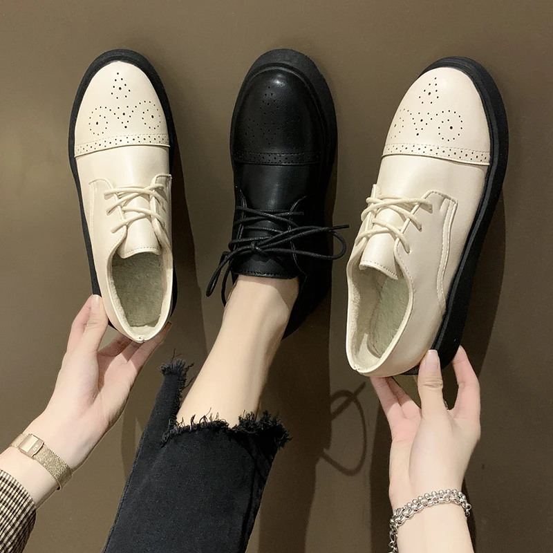 

Shoes Woman 2019 Black Flats All-Match Female Footwear Casual Sneaker Round Toe British Style Shallow Mouth Autumn Oxfords
