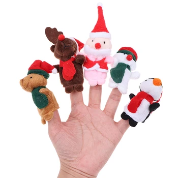 

5pcs/set Christmas Finger Puppets Santa Claus Snowman Deer Bear Penguin Plush Toys Dolls for Baby Kids Children