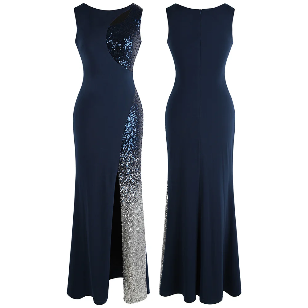 Royal Blue Angel-fashions платье с блестками для выпускного вечера градиент сплайсинга разрез без рукавов свадебное платье Королевский синий 472 - Цвет: Royal Blue