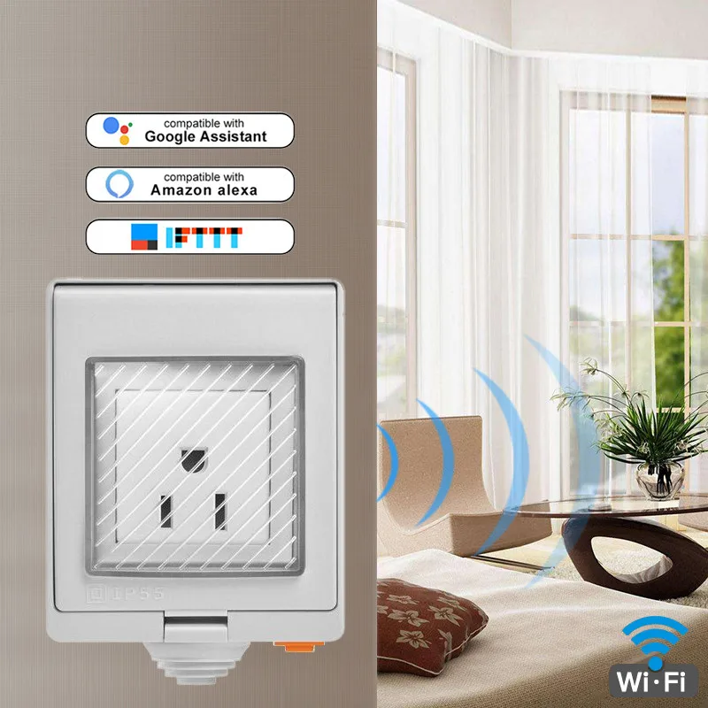 SONOFF S55 Wi-Fi умная водонепроницаемая розетка US/UK/DE/FR/AU/ZA характеристики голосового управления Совместимость с Alexa Google Assistant