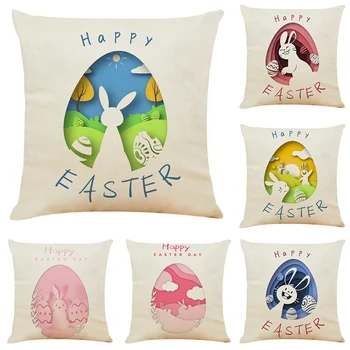 

Easter Decoration Cushion Cover Rabbit Easter Egg Cotton Pillow Cover Cushion Cover Happy Easter Decoration