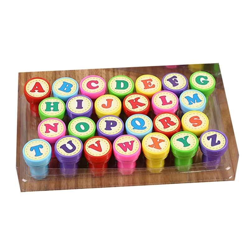 En oferta Sello redondo con letras del alfabeto para niños, 26 Uds., autoentintable, placa de Scrapbooking, almohadillas de tinta, estampador para niños, regalos, Juguetes Erb1ejmAwRk