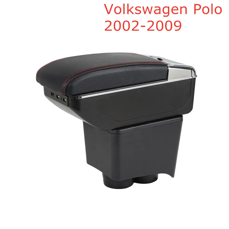 

For Volkswagen Polo 9N 2002-2009 Armrest Box Central Store content Storage Box Center Console Leather Cup Holder Dual Layer