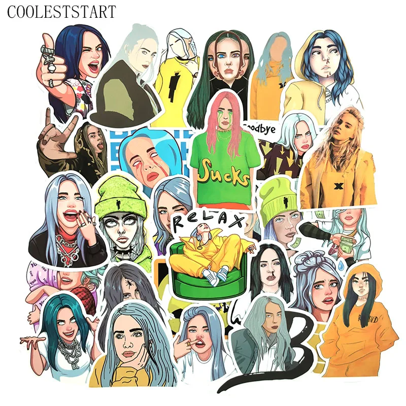 50 шт./упак. Billie Eilish граффити наклейки американская певица наклейки для мотоцикла ноутбук Чемодан скейтборды дневник канцелярские принадлежности
