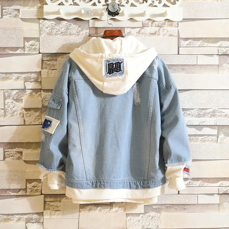 Wholesale 2019 Men's hole spring autumn denim jacket Ripped hole male Korean students Slim handsome casual Cowboy men's jacket Wholesale 2019 Men's hole spring autumn denim jacket Ripped hole male Korean students Slim handsome casual Cowboy men's jacket