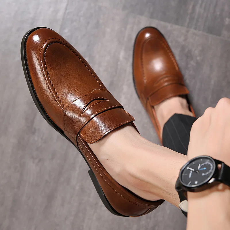 

2019 Fashion Man Shoes Summer New Style Versatile Pointed-Toe Leather Shoes Men's Casual England Foot Covering Leather Shoes Men