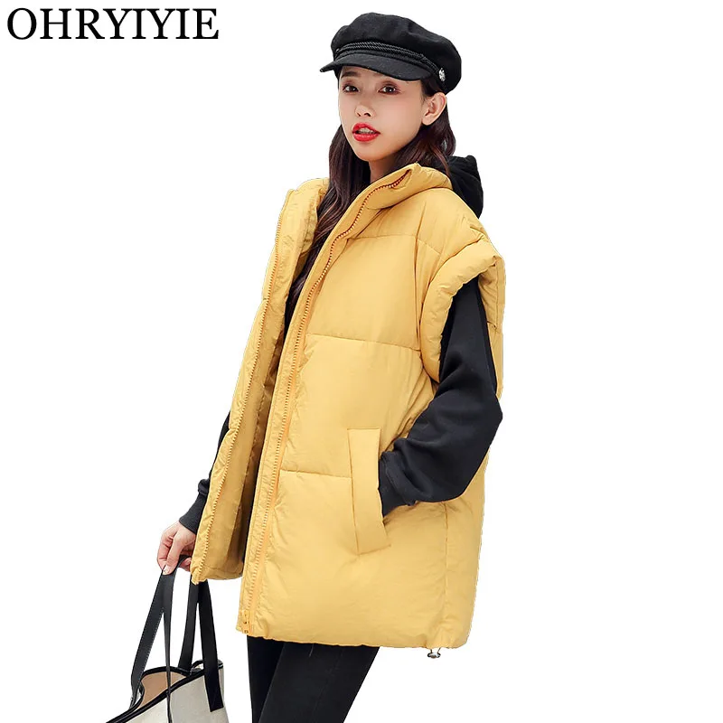 Goedkoop Ohryiyie Grote Maat Herfst Winter Vest Vrouwen Vest 2020 Nieuwe Mode Vrouwelijke Losse Mouwloze Jassen Dikke Warme Vesten Jassen