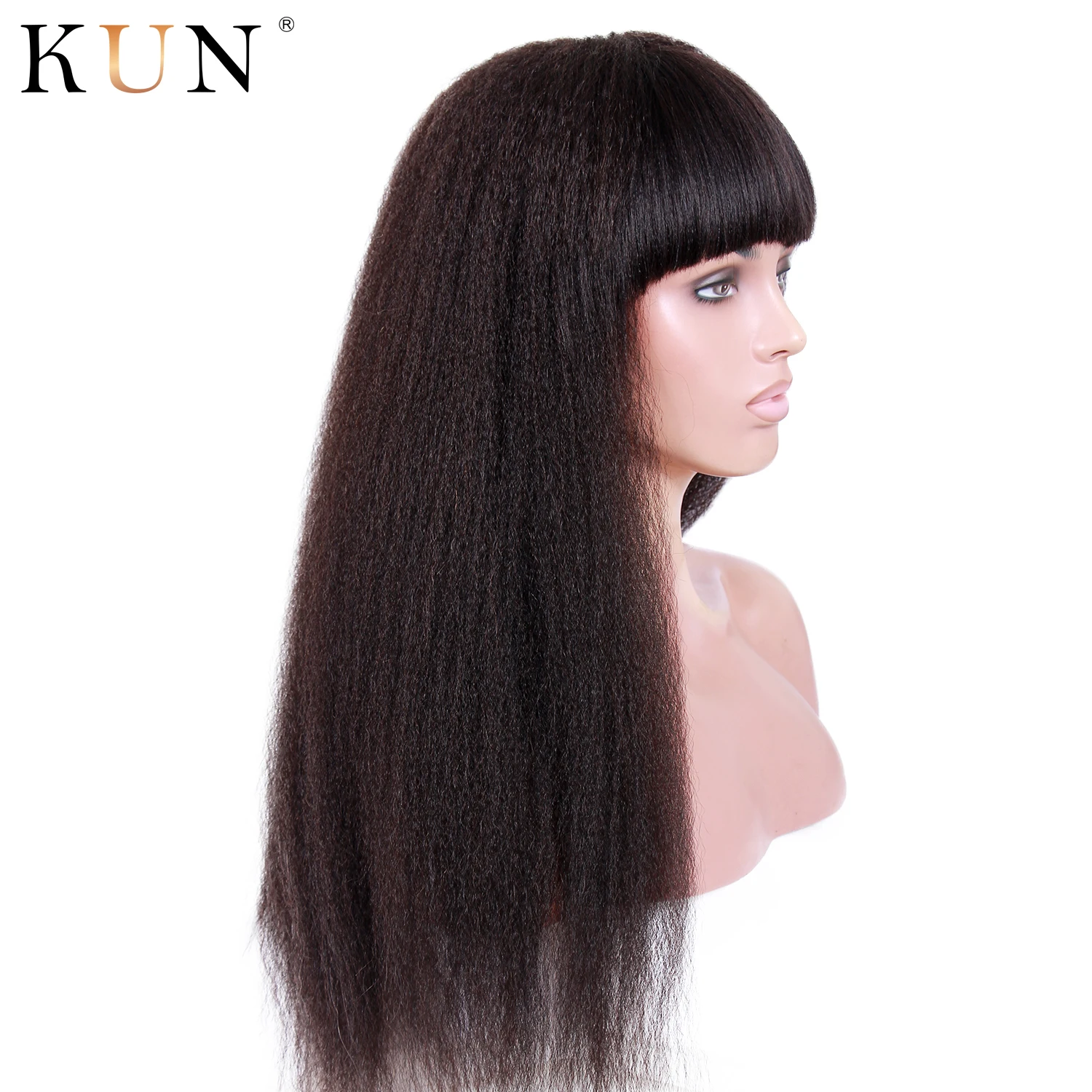 Kinky Straight Wig With Bangs 13x6 Lace Front Human Hair Wigs Brazilian Remy 150 250 Density lace Front Wig Pre Plucked
