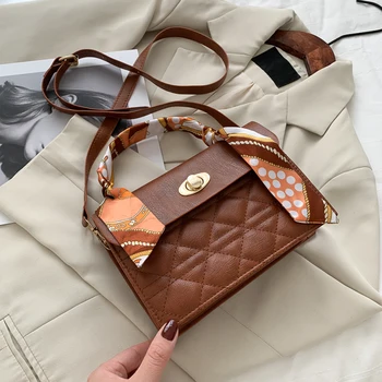 

Women Solid Shoulder Trunk Phone Purse Simple PU Silk Scarf Handle Messenger Bag Popular Simple Female Daily Bag
