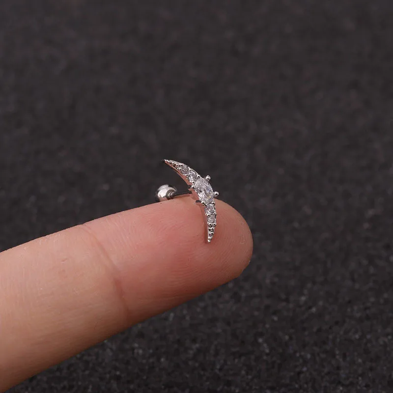 silver-1 Cz изогнутые ушной хрящ Хеликс Серьги Козелок Конч закручивающаяся задняя часть шпилька пятиконечная звезда цирконий из нержавеющей стали украшения для ушного пирсинга - Окраска металла: silver-1