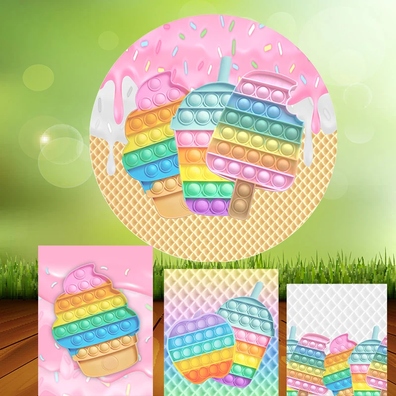

Pop It Pastel Colors Baby Pink Ice Cream Sweet Candy Round Circle Cover Elastic Fabric Cylinder Column Covers Customzie