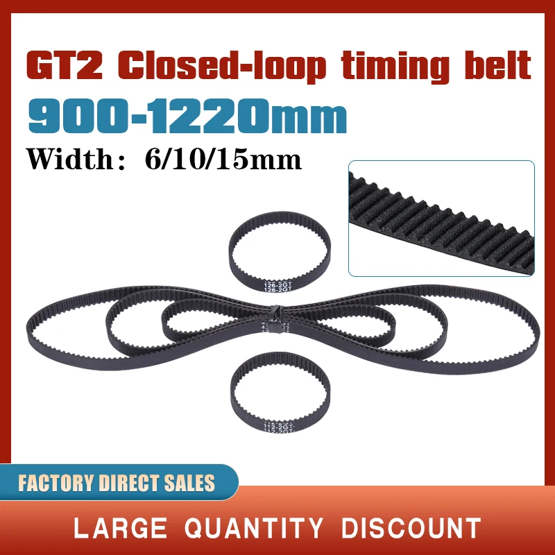 GT2 Closed Loop Timing Belt Rubber 900/930/950/976/1000/1040/1100/1136/1164/1220/1180mm 2GT width 6/10/15mm 3d printer parts printfly 2gt 2m gt2 timing belt pitch length ​1000 1040 1100 1110 1136 1140 1164 1180 1210 1260 1434 width 6mm rubber closed