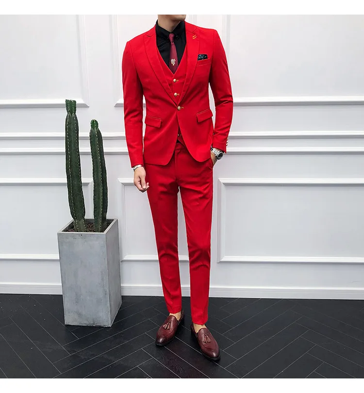 Модный мужской повседневный деловой однотонный Свадебный комплект для жениха/мужской тонкий костюм из 3 предметов, пиджак, брюки, жилет, комплект