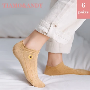 

New Arrival combed cotton socks women cute flower Non-slip Ms ship sock boat absorb sweat 6 pairs=12 PCS EU 35-39 lady and girls