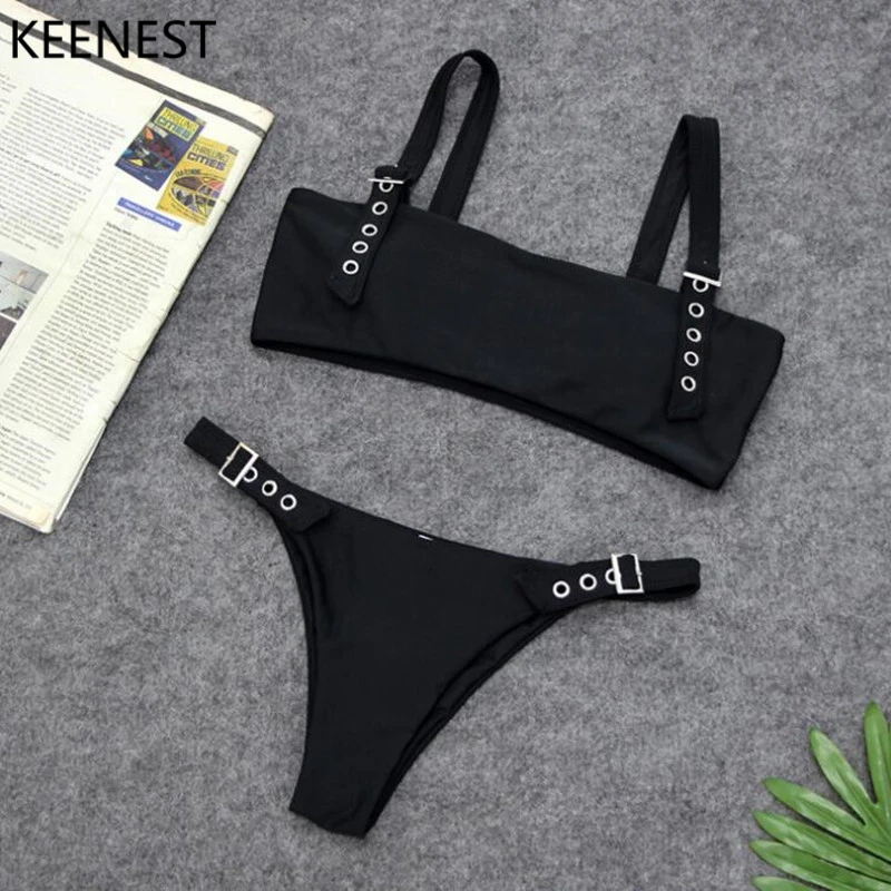 KEENEST Sexy Bikini Brazilian Swimsuit Keyhole Swimwear Female Bathing Suit Buckle Bikini Women Thongs Biquinis