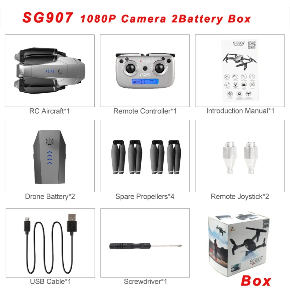 1080P 2B with Box GOOLRC SG907 gps Дрон с камерой 4K 5G Wifi RC Квадрокоптер оптический поток складной мини Дрон 1080P HD камера Дрон VS SG906 и SG901 - Цвет: 1080P 2B with Box