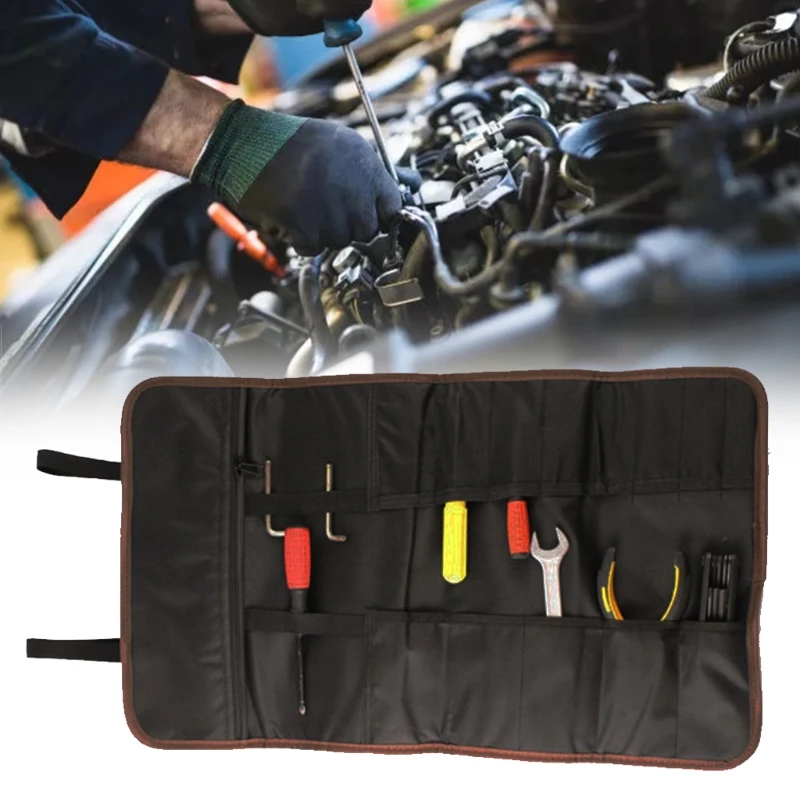 Professional Multi-Purpose Tool Pouch Wrench Organizer Socket Tool Roll Up Bag Roll Organizer for Motorcycle, portable tool chest