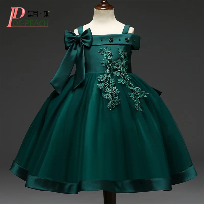 DE PEACH/новые рождественские детские вечерние платья принцессы платье для девочек для свадебной вечеринки, дня рождения, с цветочным кружевом, Vestidos, детская одежда