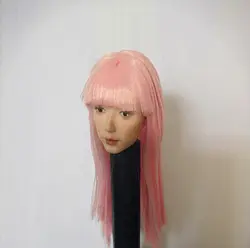 1/6 женская голова с розовыми и коричневыми длинными прямыми волосами парик для 12 "фигурки