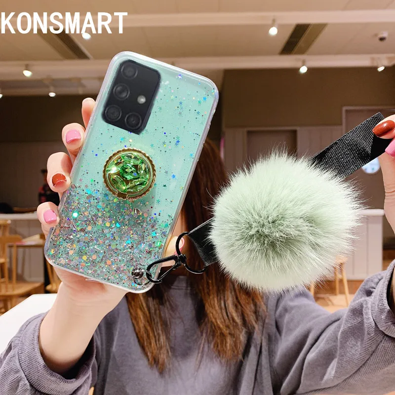 Прозрачный блестящий чехол KONSMART со звездой для samsung Galaxy A71 роскошный силиконовый